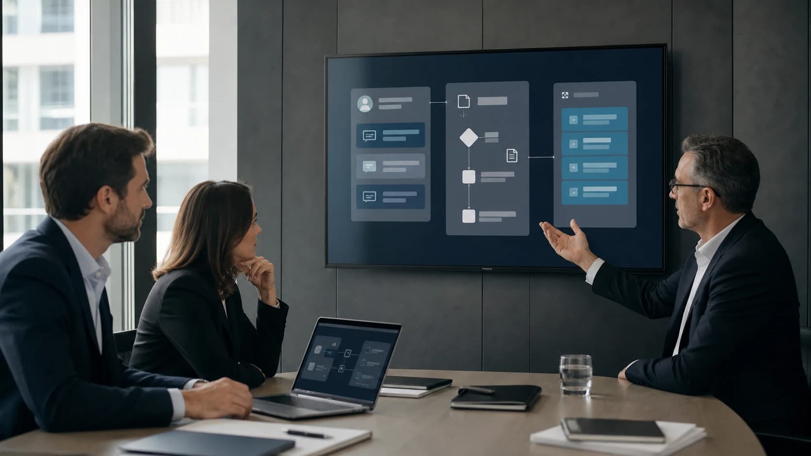 Advisory firm partners reviewing consultation qualification and onboarding workflows