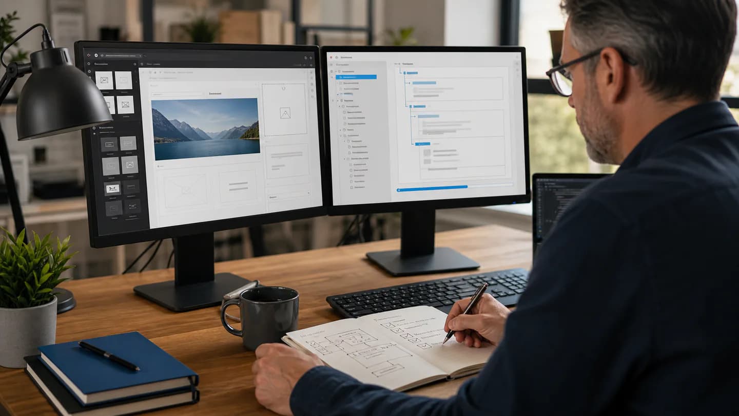 Developer checking redirects and page metadata after a website migration