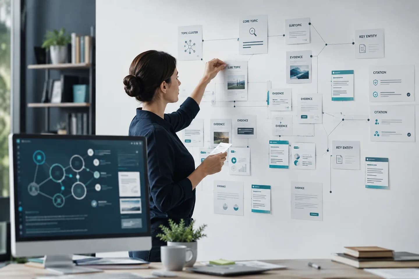 Marketing team reviewing how AI search tools describe their business