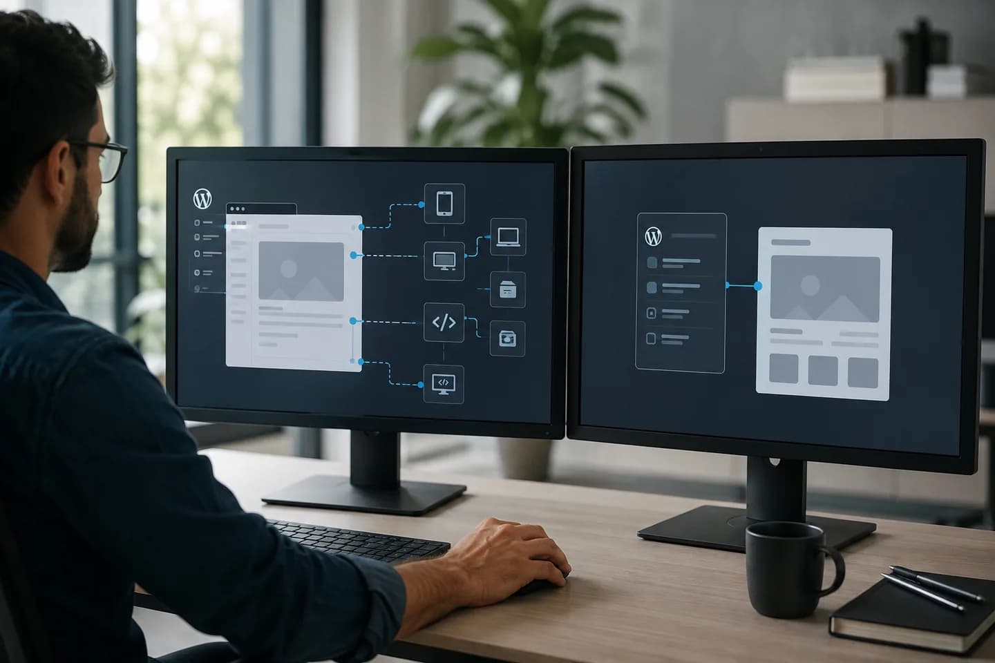 Developer inspecting WordPress files and code during a security cleanup