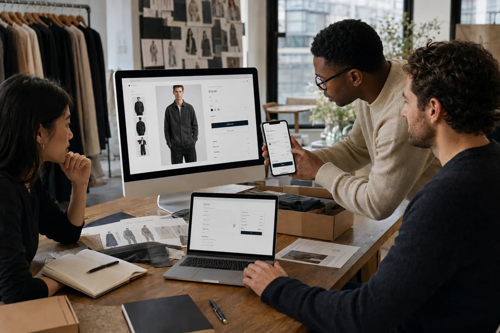 WooCommerce Development workspace showing custom commerce across responsive desktop, tablet and mobile screens