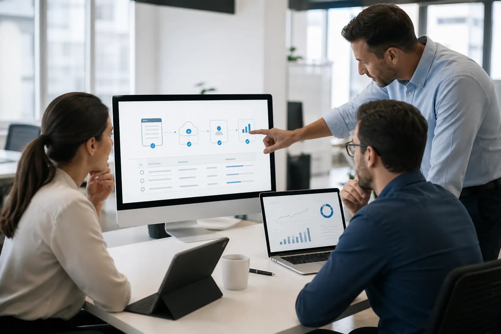 Business and technical team validating a connected customer data journey