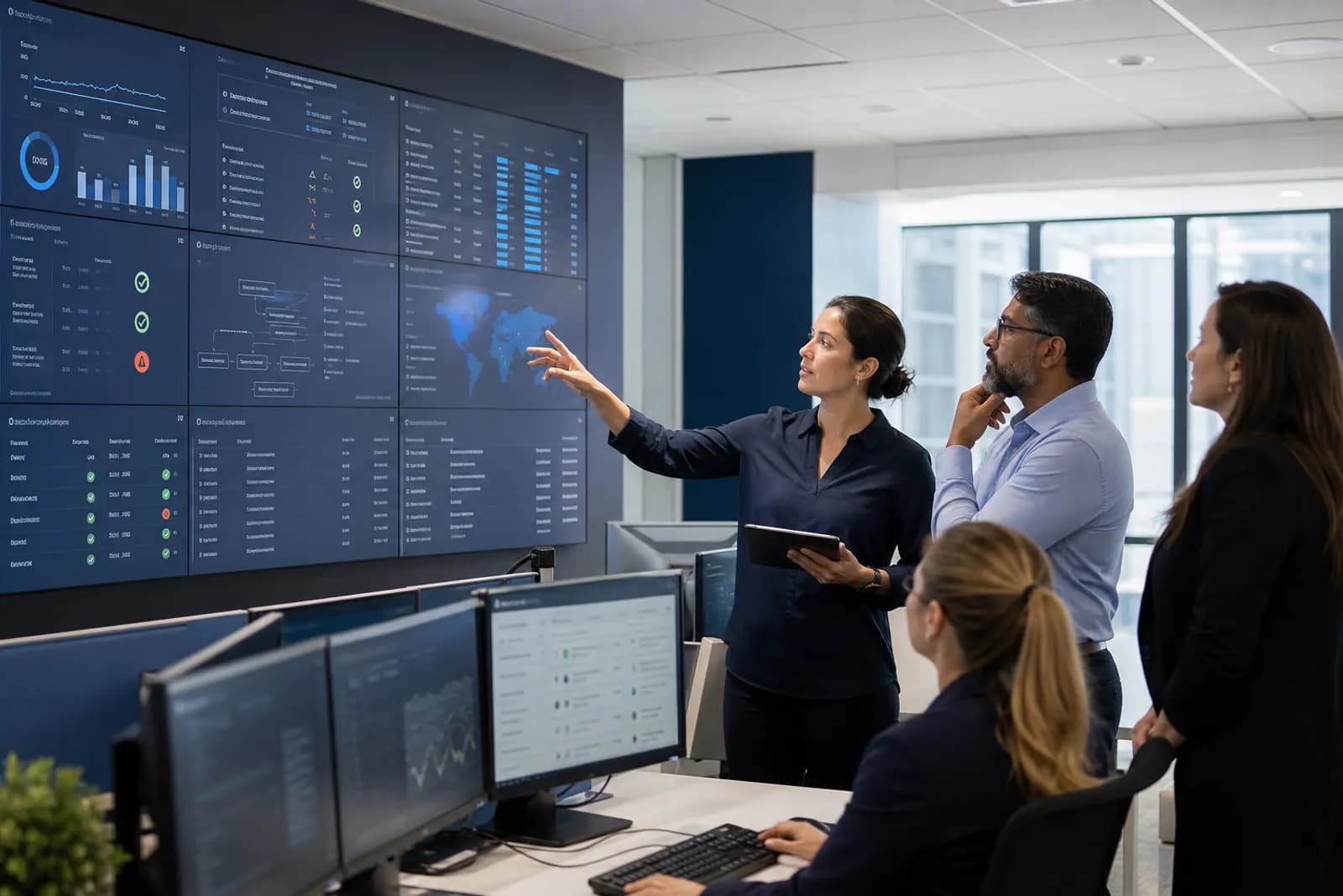Business team reviewing automation status exceptions and approvals