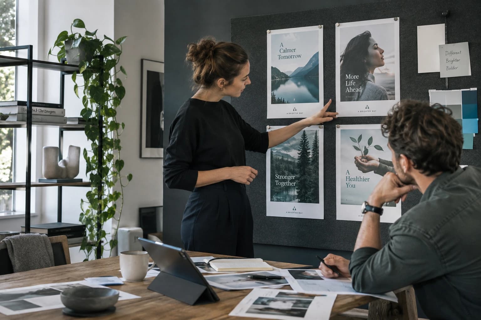 Advertising creatives comparing printed product advertisement variations