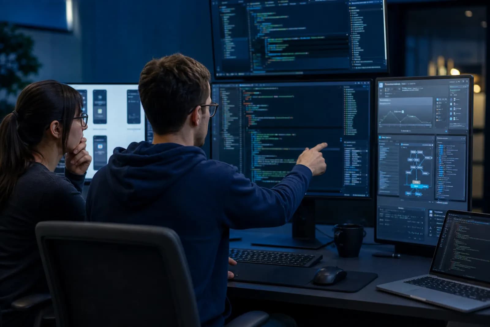 Engineers rebuilding and testing an AI-assisted prototype