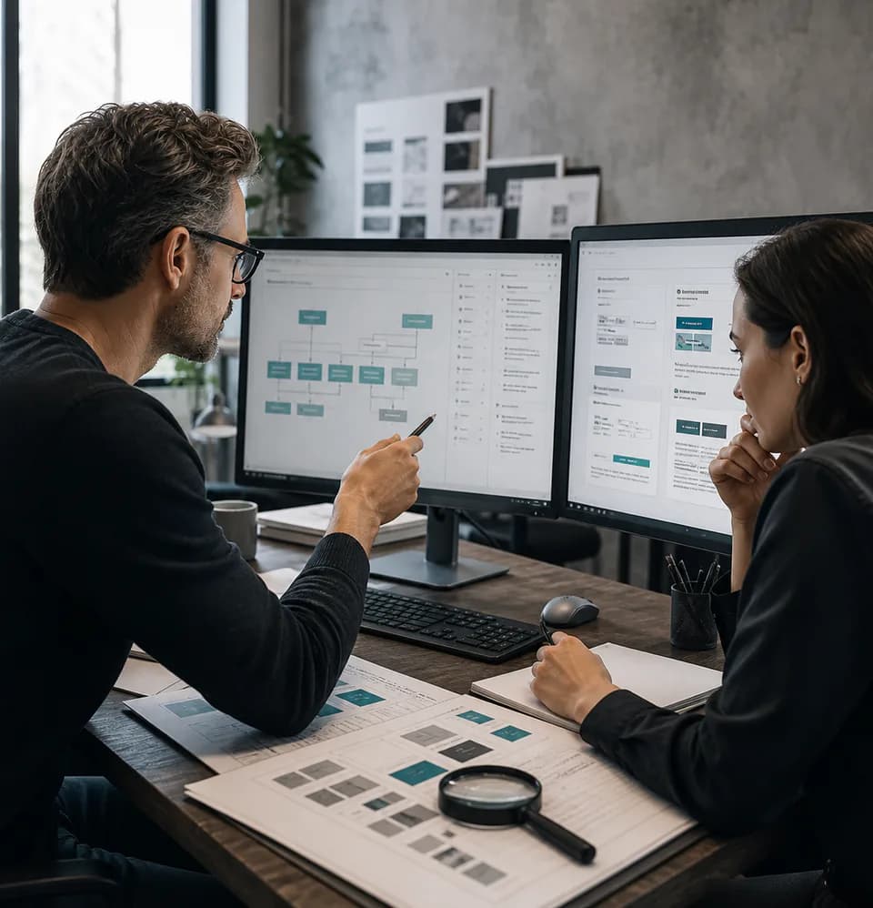 Search specialists auditing site structure and AI search visibility
