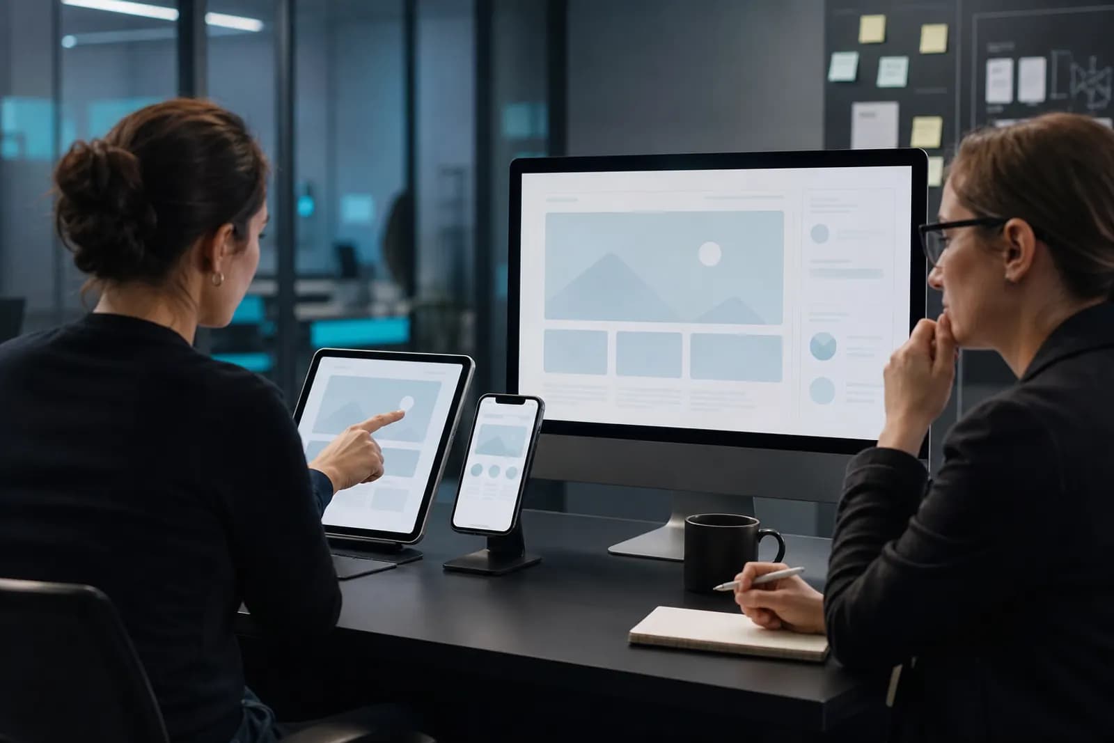 UX researcher testing a digital product prototype across devices