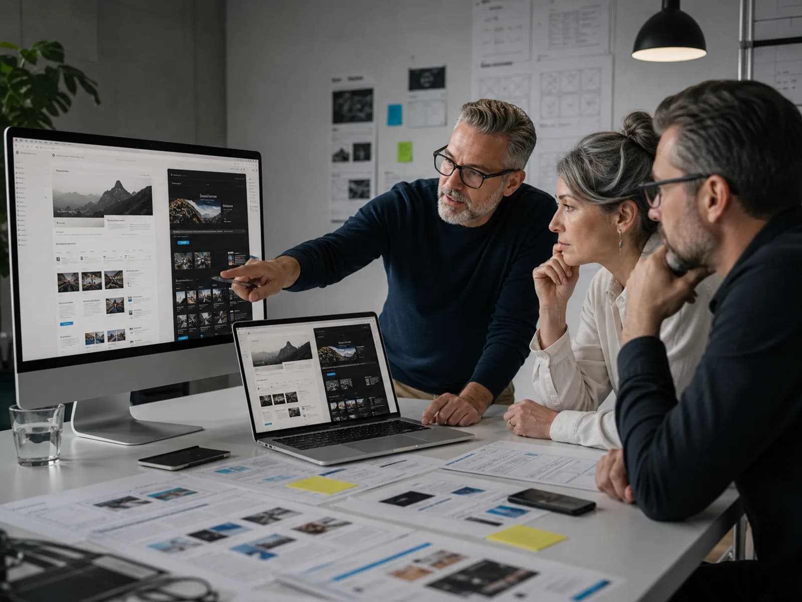 Website redesign team comparing current pages with an improved responsive interface