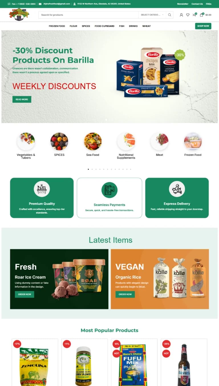 Alpha Fresh Food homepage full-page screenshot