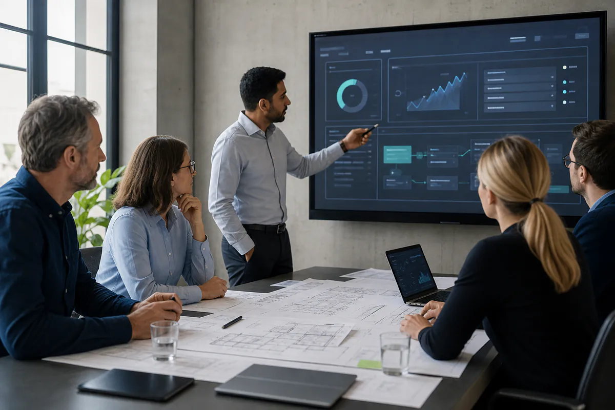 A B2B team reviewing a digital platform and business workflow